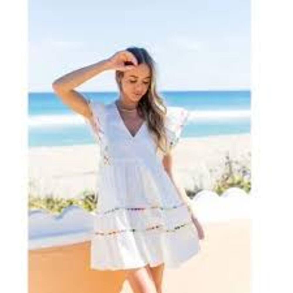 CROSBY by Mollie Burch Lydia Dress White Ruffles Multicolor FEMININE Sz Medium M